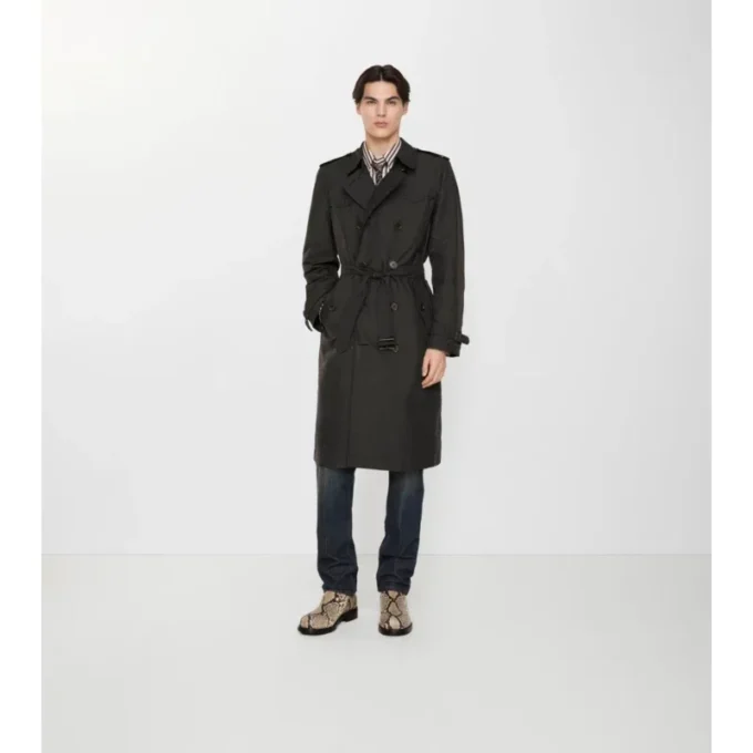 Długi Trench Coat Foxfield z mieszanki nylonu o geometrycznym wzorze Długi Trench Coat Foxfield z mieszanki nylonu o geometrycznym wzorze