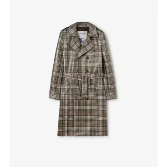 Długi Trench Coat Foxfield z powłoką w kratę o efekcie rafii