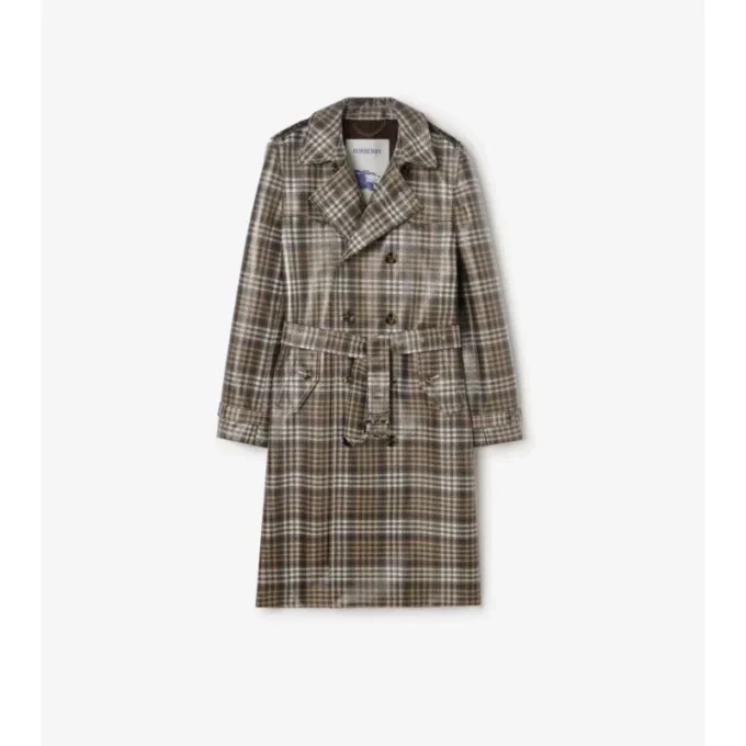Długi Trench Coat Foxfield z powłoką w kratę o efekcie rafii
