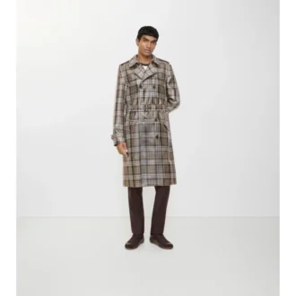 Długi Trench Coat Foxfield z powłoką w kratę o efekcie rafii