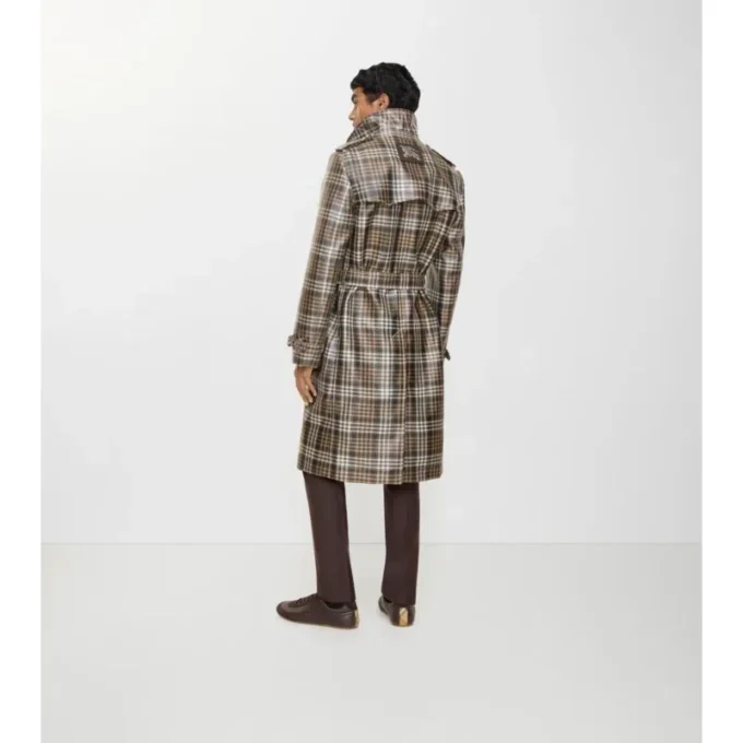 Długi Trench Coat Foxfield z powłoką w kratę o efekcie rafii