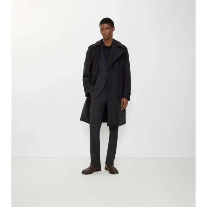 Długi Trench Coat z bawełny i nylonu z wyściółką