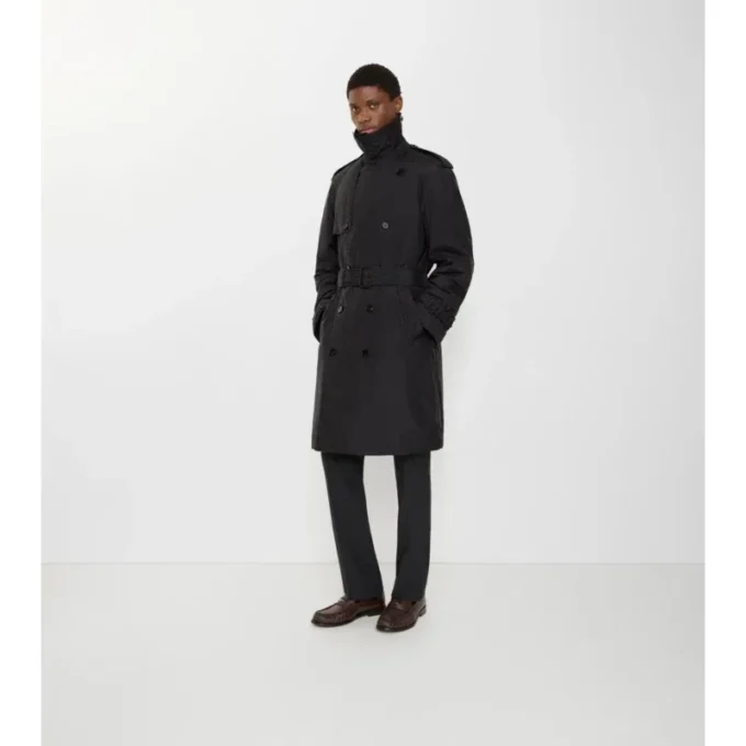 Długi Trench Coat z bawełny i nylonu z wyściółką