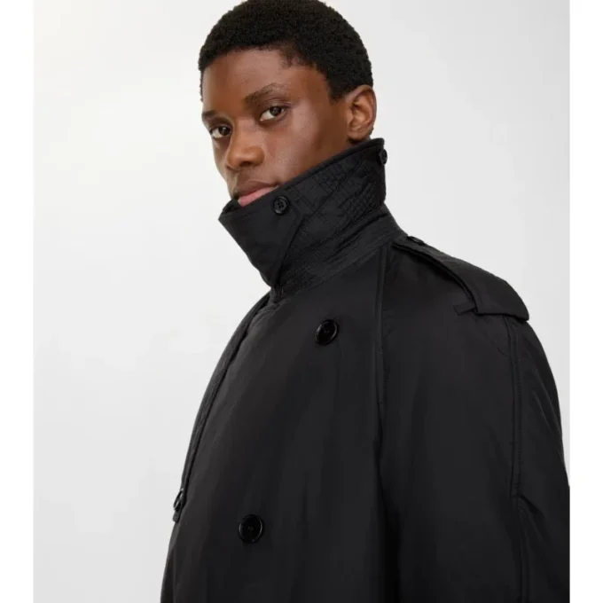 Długi Trench Coat z bawełny i nylonu z wyściółką