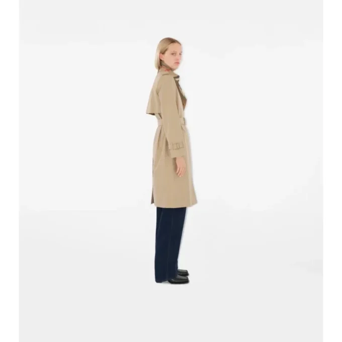 Długi Trench Coat z gabardyny w kratę