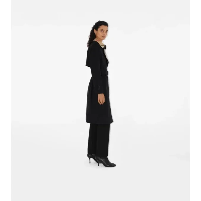 Długi Trench Coat z gabardyny w kratę