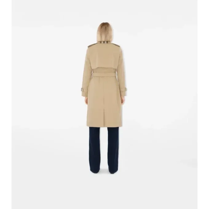 Długi Trench Coat z gabardyny w kratę