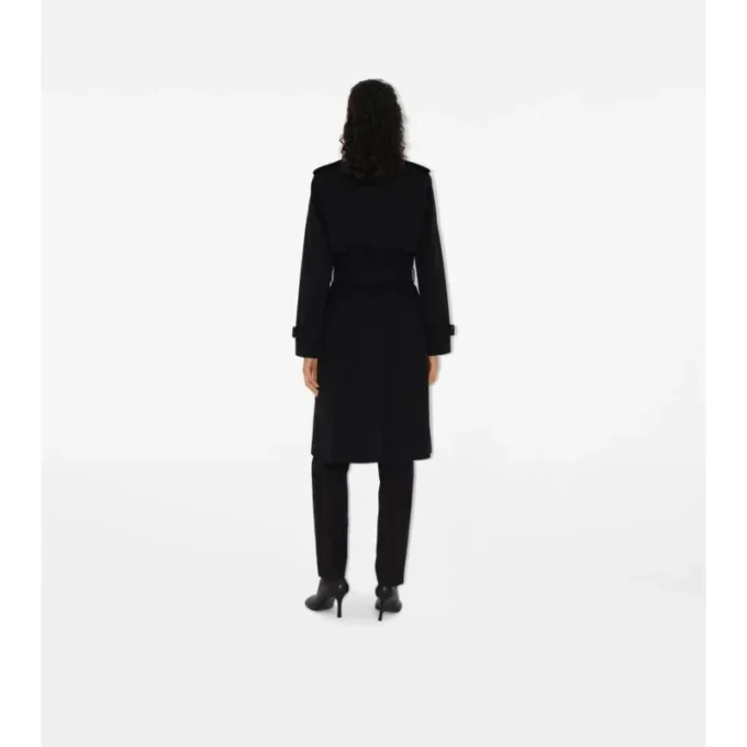 Długi Trench Coat z gabardyny w kratę