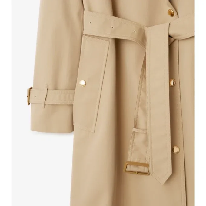 Długi Trench Coat z gabardyny w kratę