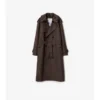 Długi Trench Coat z jedwabnej bawełny z kołnierzem w kratę Długi Trench Coat z jedwabnej bawełny z kołnierzem w kratę