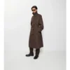 Długi Trench Coat z jedwabnej bawełny z kołnierzem w kratę Długi Trench Coat z jedwabnej bawełny z kołnierzem w kratę