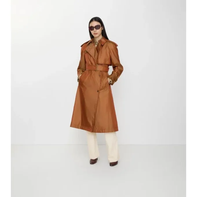 Długi Trench Coat z mieszanki nylonu