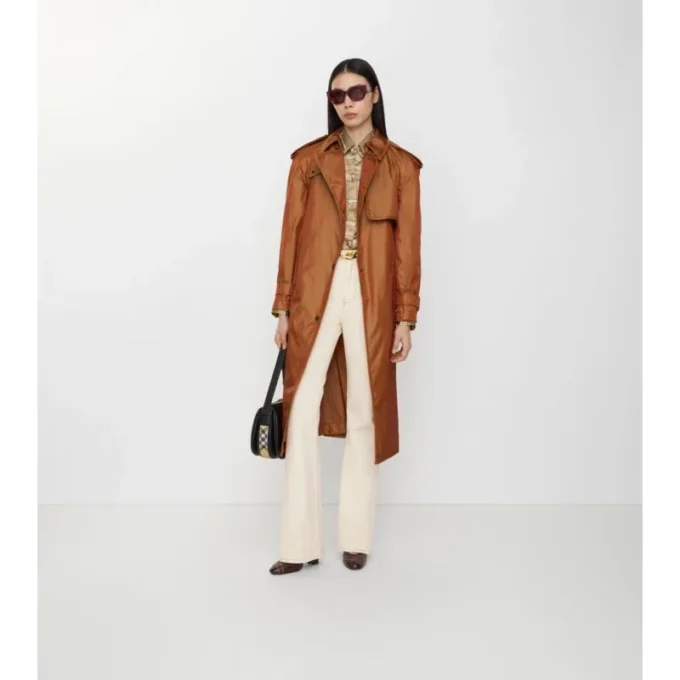 Długi Trench Coat z mieszanki nylonu