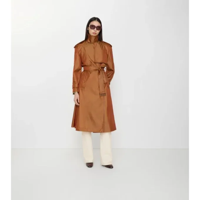 Długi Trench Coat z mieszanki nylonu