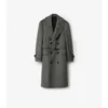 Długi Trench Coat z wełny w jodełkę