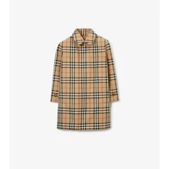Dwustronny Car Coat z gabardyny w kratę