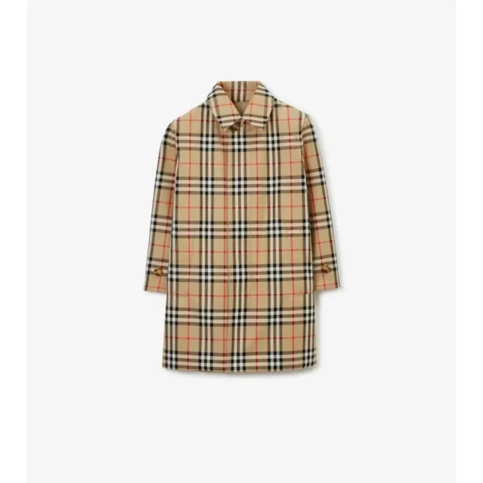 Dwustronny Car Coat z gabardyny w kratę