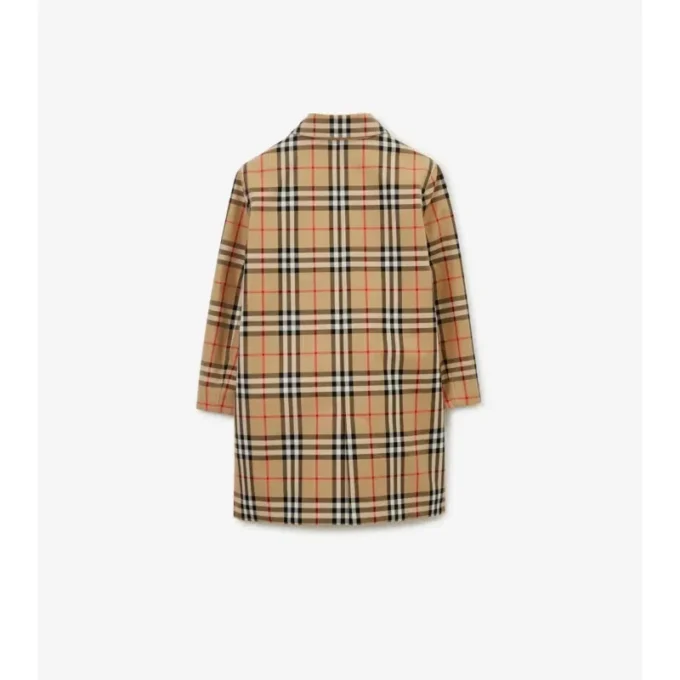 Dwustronny Car Coat z gabardyny w kratę