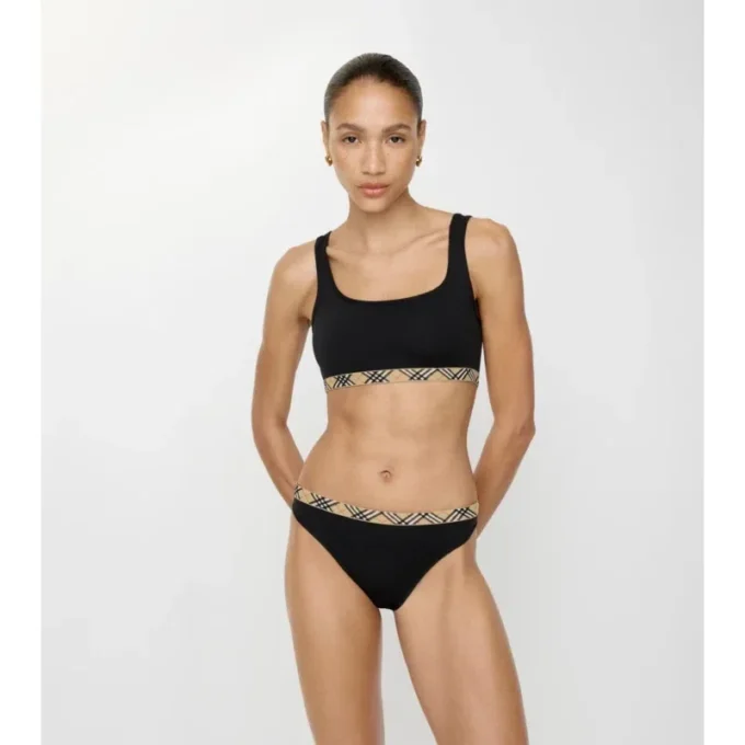 Górka bikini z wykończeniem w kratkę