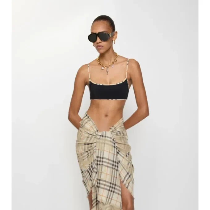 Górka bikini z wykończeniem w kratkę