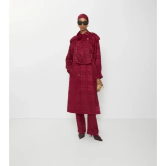 Jedwabny Trench Coat w kratę
