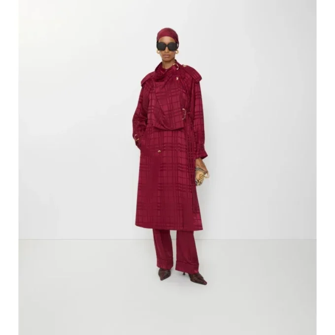 Jedwabny Trench Coat w kratę
