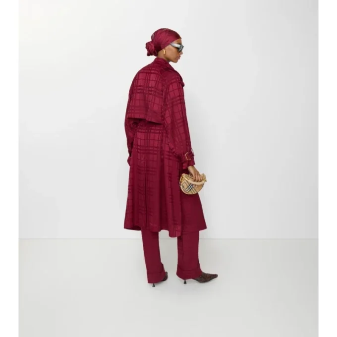 Jedwabny Trench Coat w kratę