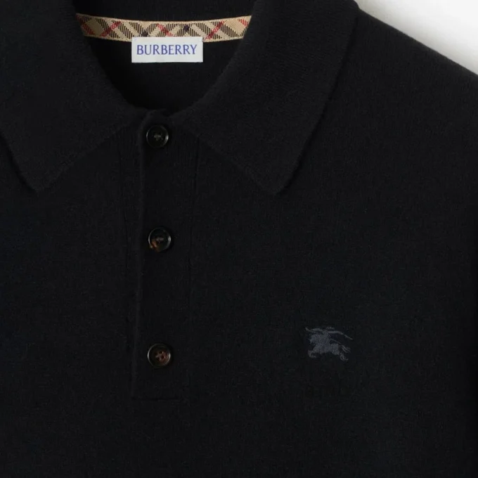 Koszulka polo z długim rękawem z mieszanki kaszmiru Koszulka polo z długim rękawem z mieszanki kaszmiru