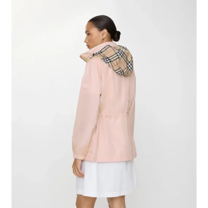Krótka nylonowa kurtka typu parka w kratkę