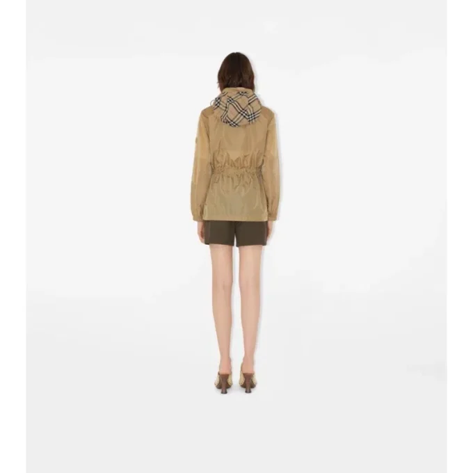 Krótka nylonowa kurtka typu parka w kratkę