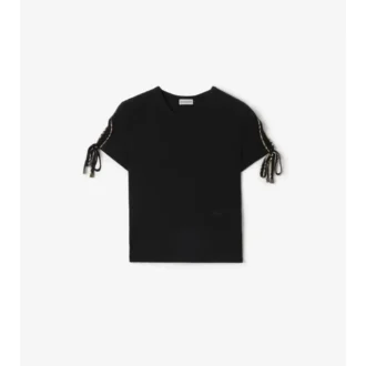 Krótki bawełniany T-shirt z wiązanymi rękawami
