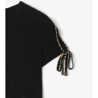 Krótki bawełniany T-shirt z wiązanymi rękawami