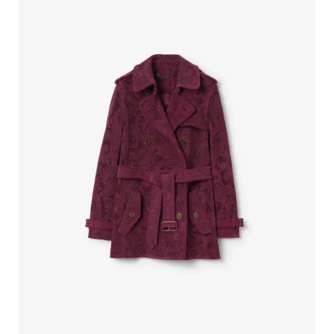 Krótki Trench Coat Foxfield z zamszu w paisley
