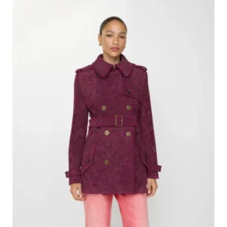 Krótki Trench Coat Foxfield z zamszu w paisley