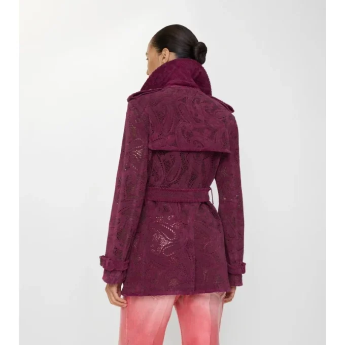 Krótki Trench Coat Foxfield z zamszu w paisley