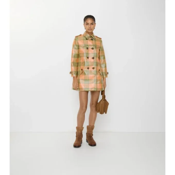 Krótki Trench Coat Summerside z powłoką w kratę o wyglądzie rafii