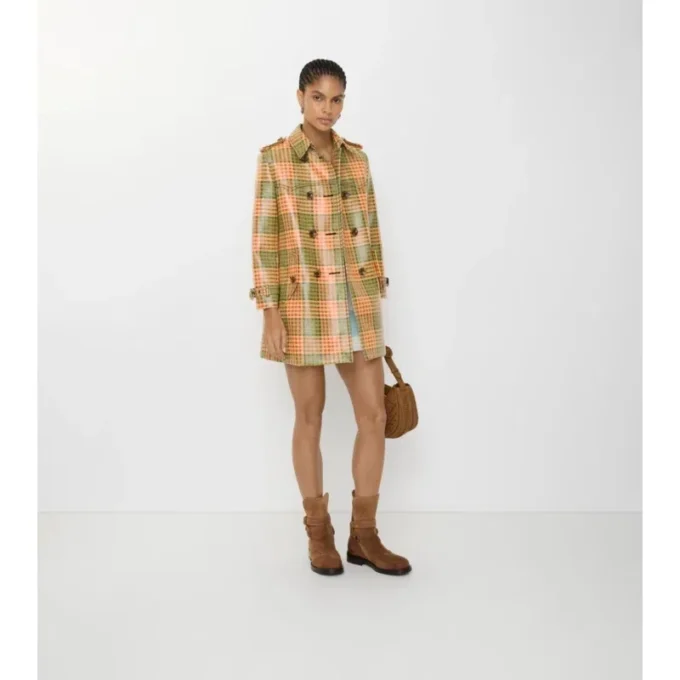 Krótki Trench Coat Summerside z powłoką w kratę o wyglądzie rafii