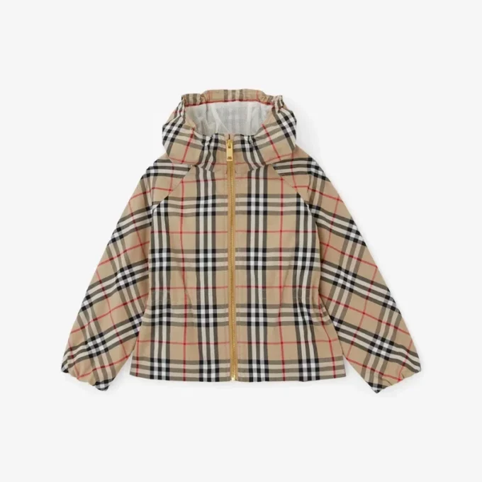 Kurtka z kapturem z bawełny Vintage Check w stylu vintage