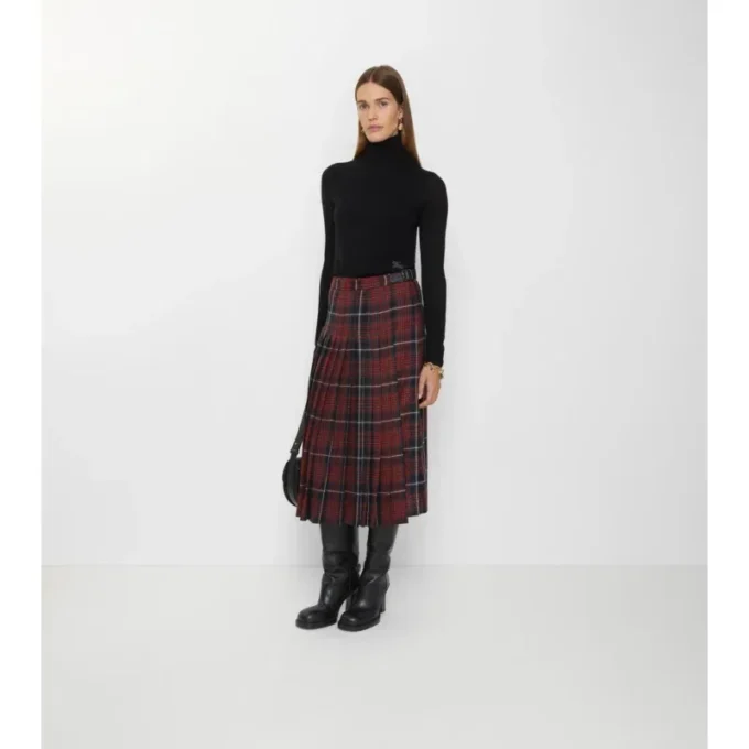 Midi kilt z mieszanki wełny w kratę