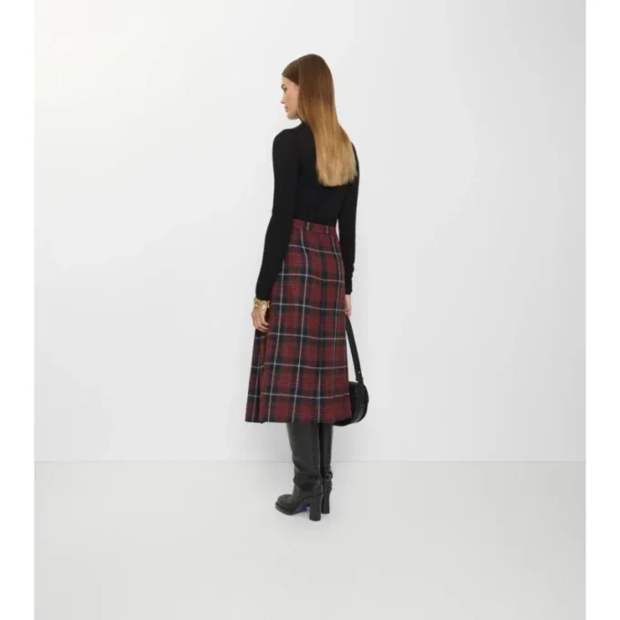 Midi kilt z mieszanki wełny w kratę