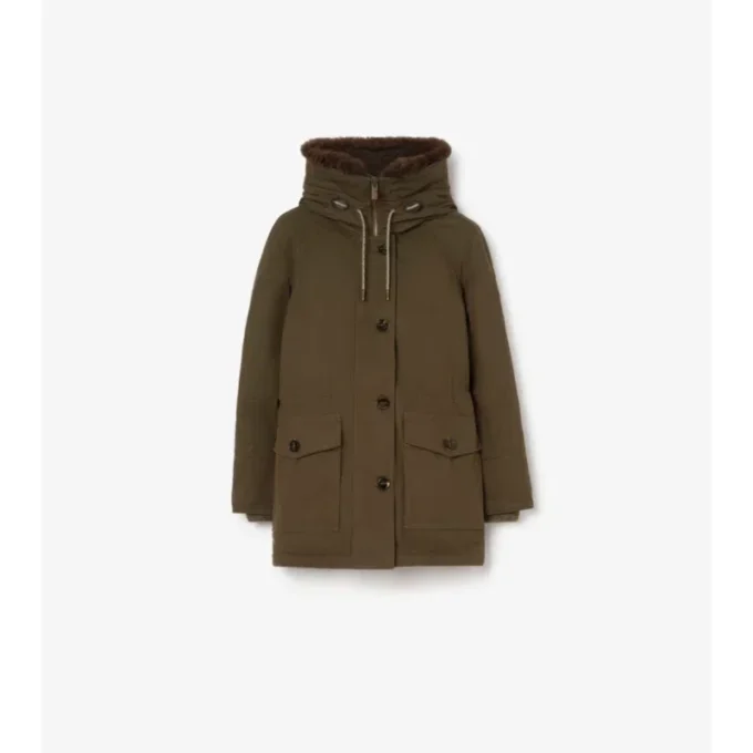 Parka z Gabardine z wykończeniem z owczej skóry