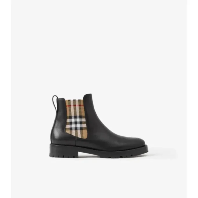 Skórzane buty Chelsea z wstawkami w kratę Skórzane buty Chelsea z wstawkami w kratę