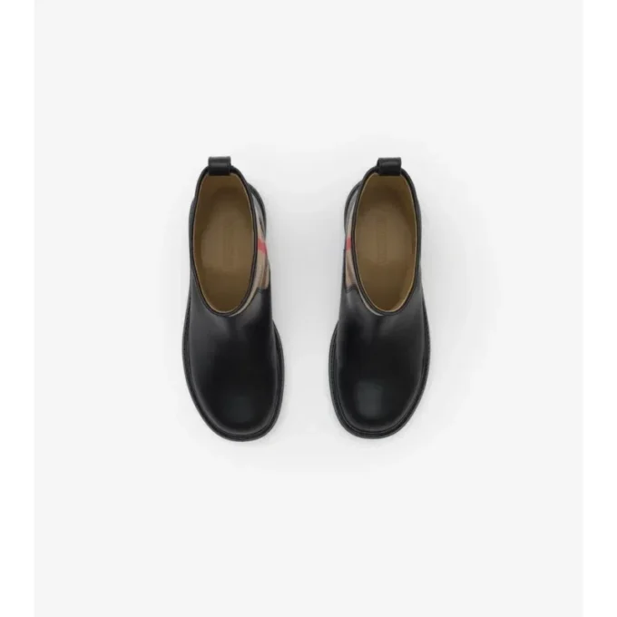 Skórzane buty z panelem w kratkę