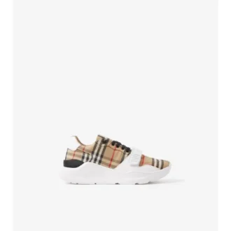 Sneakersy w kratę, z zamszu i skóry