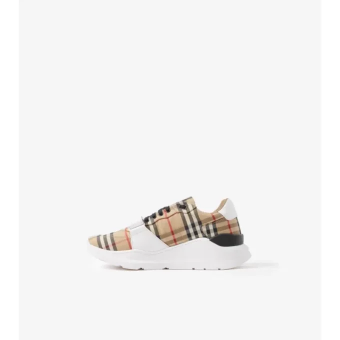 Sneakersy w kratę, z zamszu i skóry Sneakersy w kratę, z zamszu i skóry