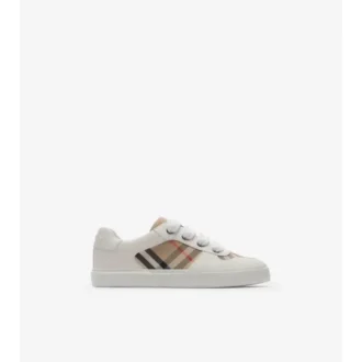 Sneakersy z bawełny w kratę i skóry