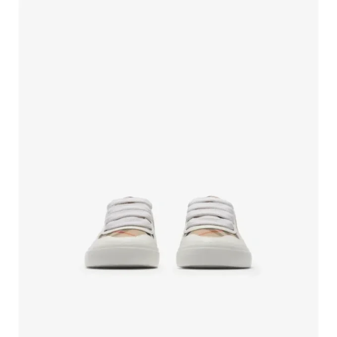 Sneakersy z bawełny w kratę i skóry
