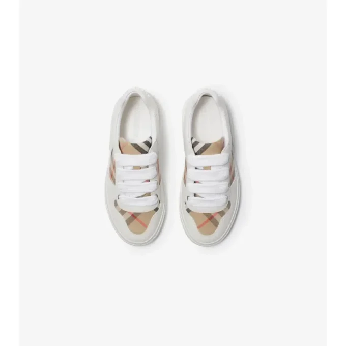 Sneakersy z bawełny w kratę i skóry