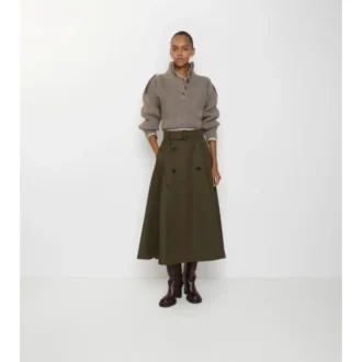 Spódnica midi w stylu trenczu z gabardyny Spódnica midi w stylu trenczu z gabardyny