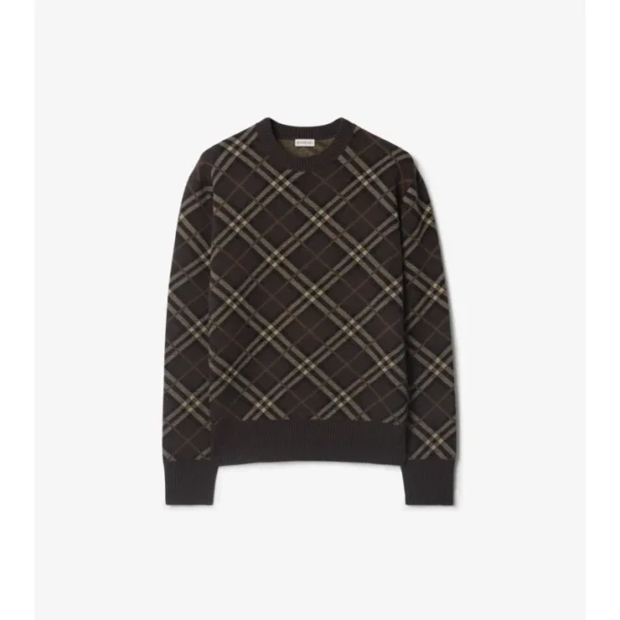 Sweter w kratę z mieszanki wełny i kaszmiru